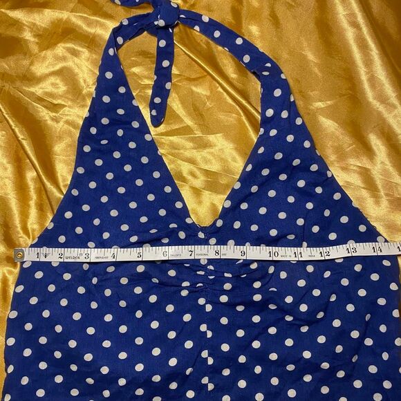 Blue and White Polka Dot Halter Neck Backless Tank Top - Picture 5 of 5